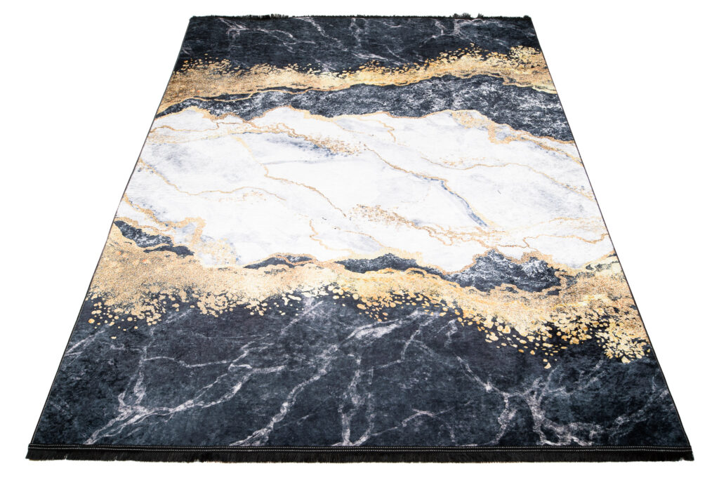 Alfombra Toscana con Flecos Gris Dorado Abstracta