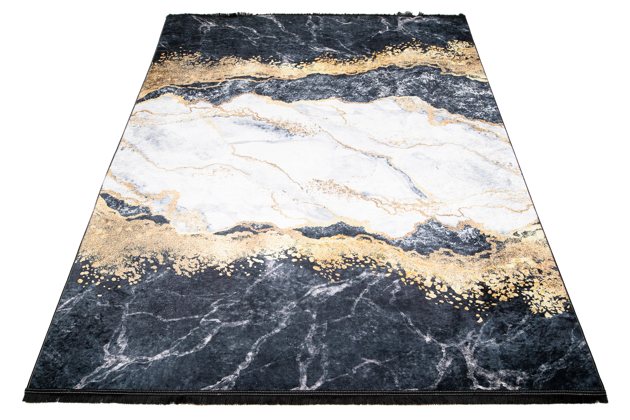 Alfombra Toscana con Flecos Gris Dorado Abstracta