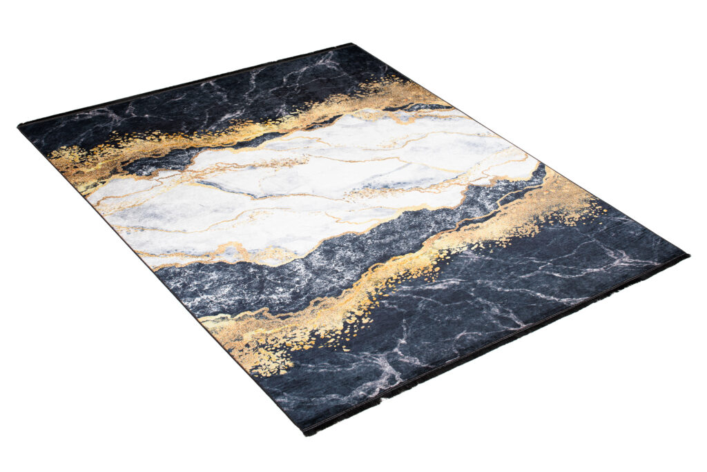 Alfombra Toscana con Flecos Gris Dorado Abstracta