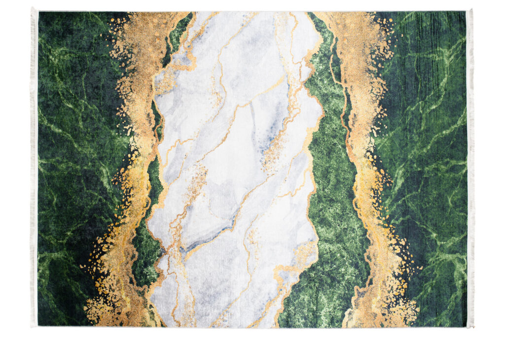 Alfombra Toscana con Flecos Verde Gris Dorado
