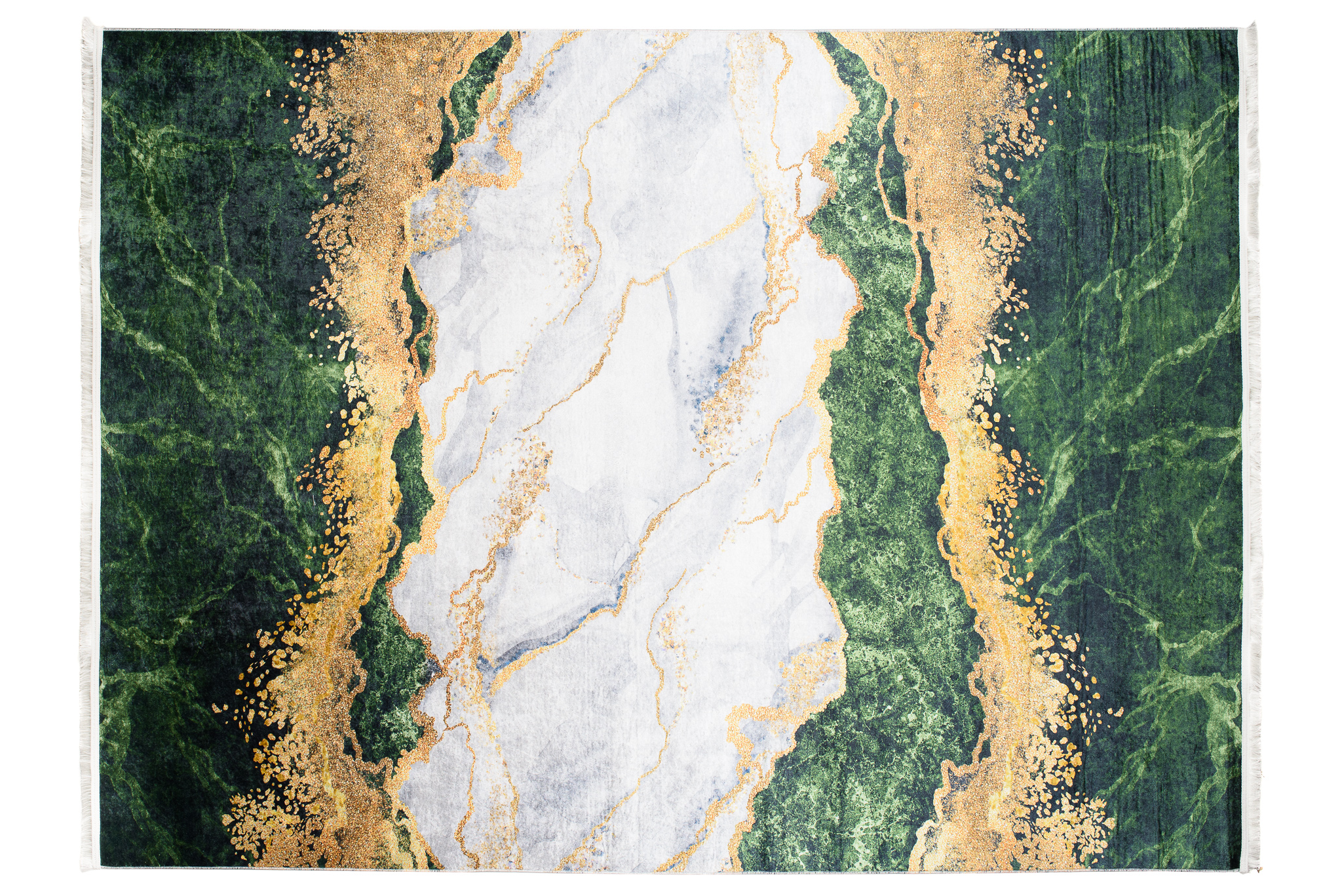 Alfombra Toscana con Flecos Verde Gris Dorado