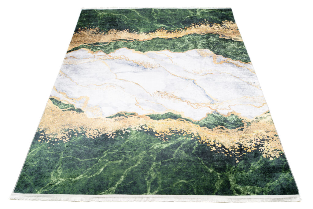 Alfombra Toscana con Flecos Verde Gris Dorado