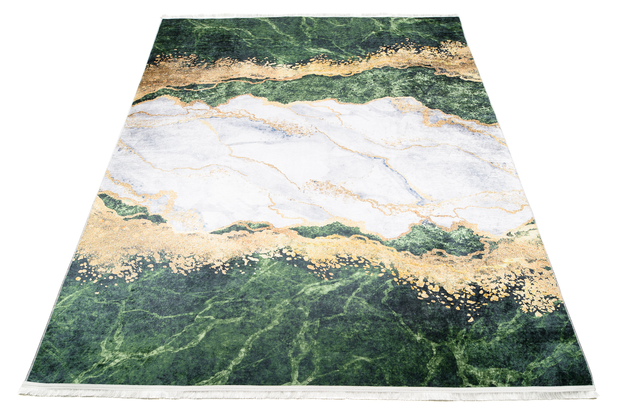 Alfombra Toscana con Flecos Verde Gris Dorado