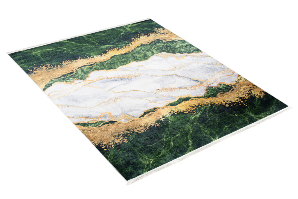 Alfombra Toscana con Flecos Verde Gris Dorado