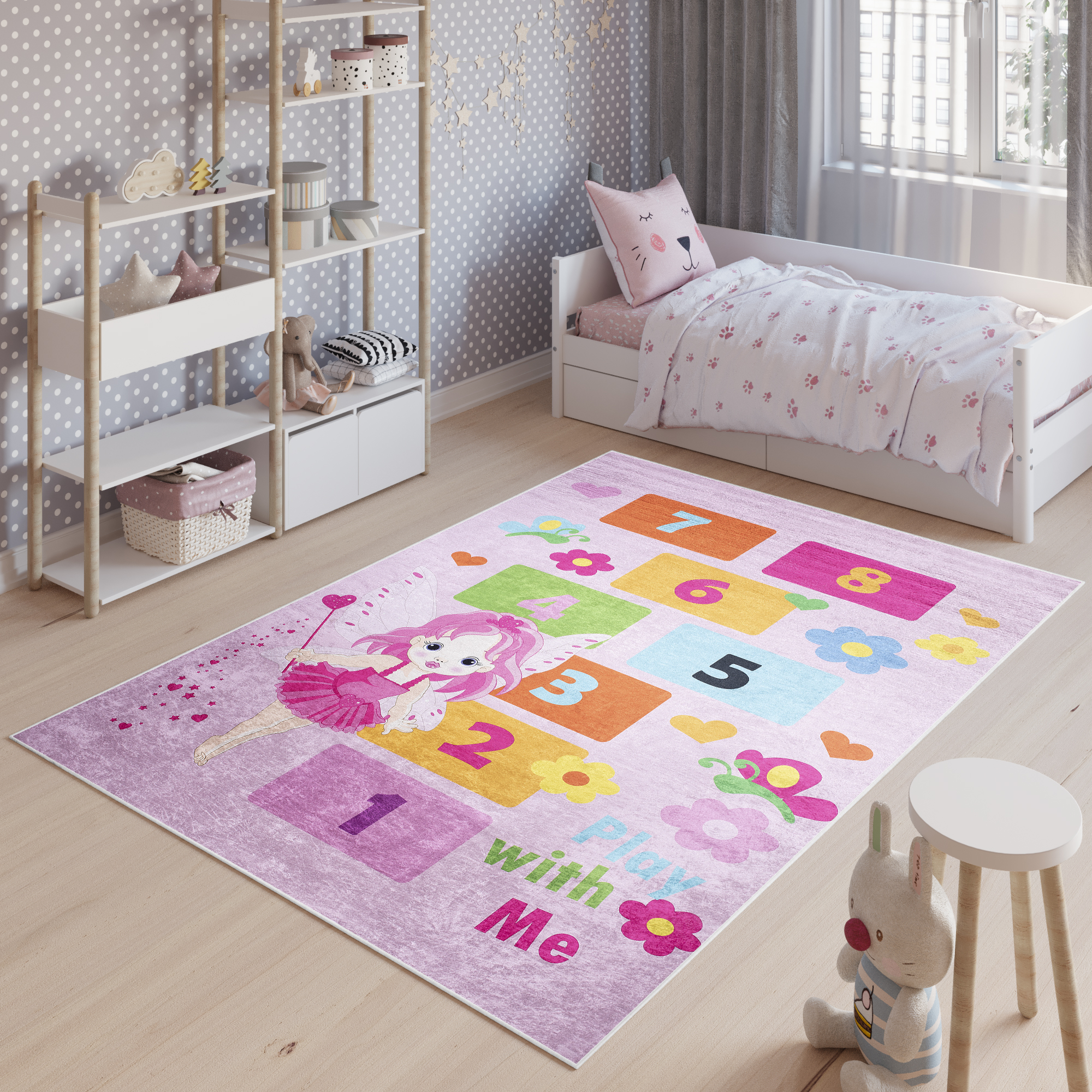 Alfombra Infantil Emma Rosa Hada Rayuela Antideslizante