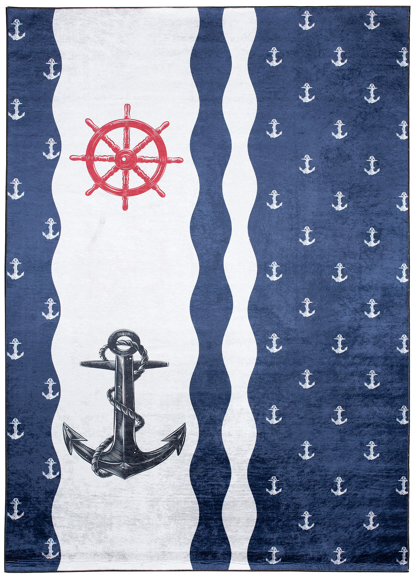 Alfombra Infantil Emma Azul Marino Blanco Anclas Antideslizante