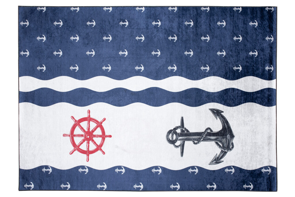 Alfombra Infantil Emma Azul Marino Blanco Anclas Antideslizante