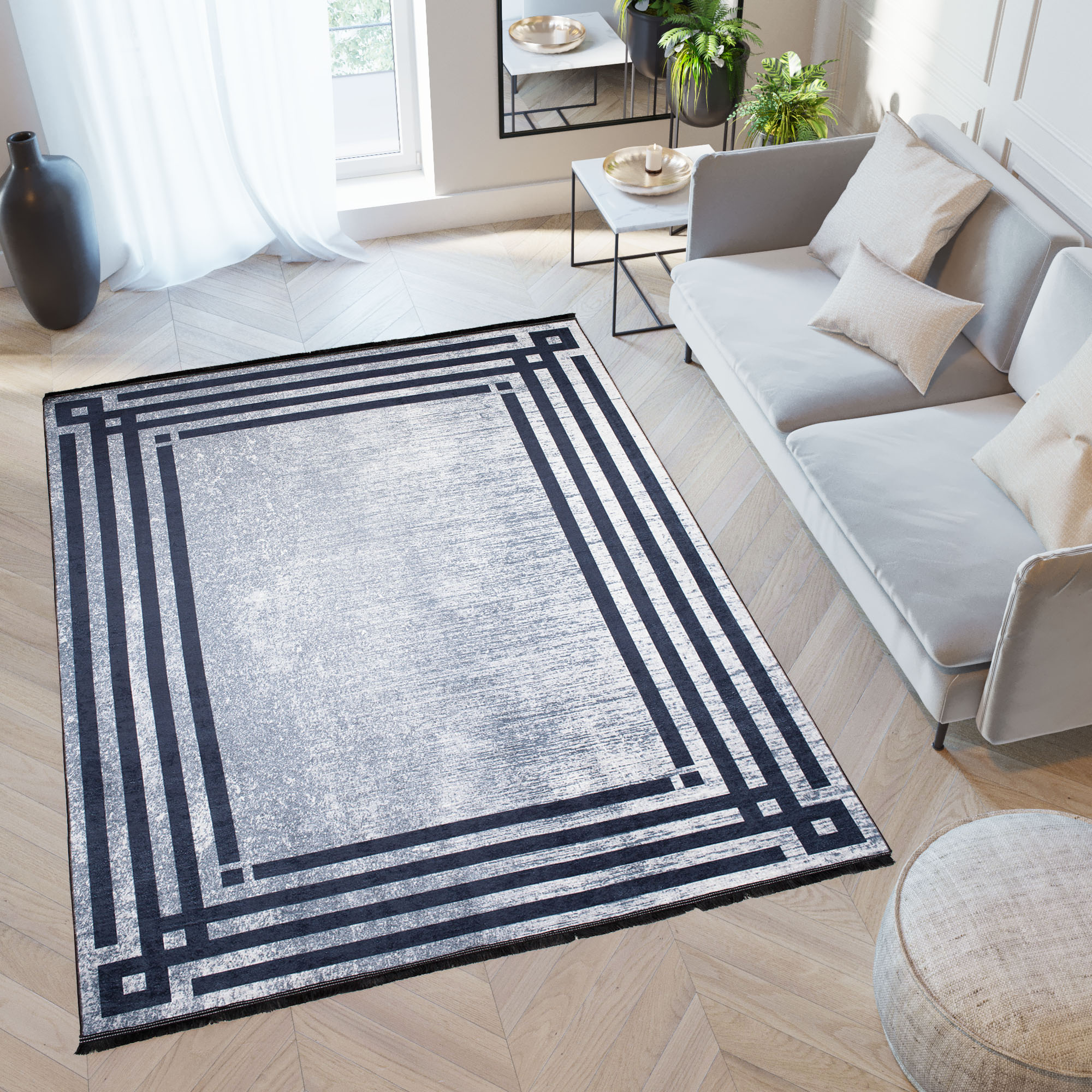 Alfombra Toscana con Flecos Gris Azul Marco