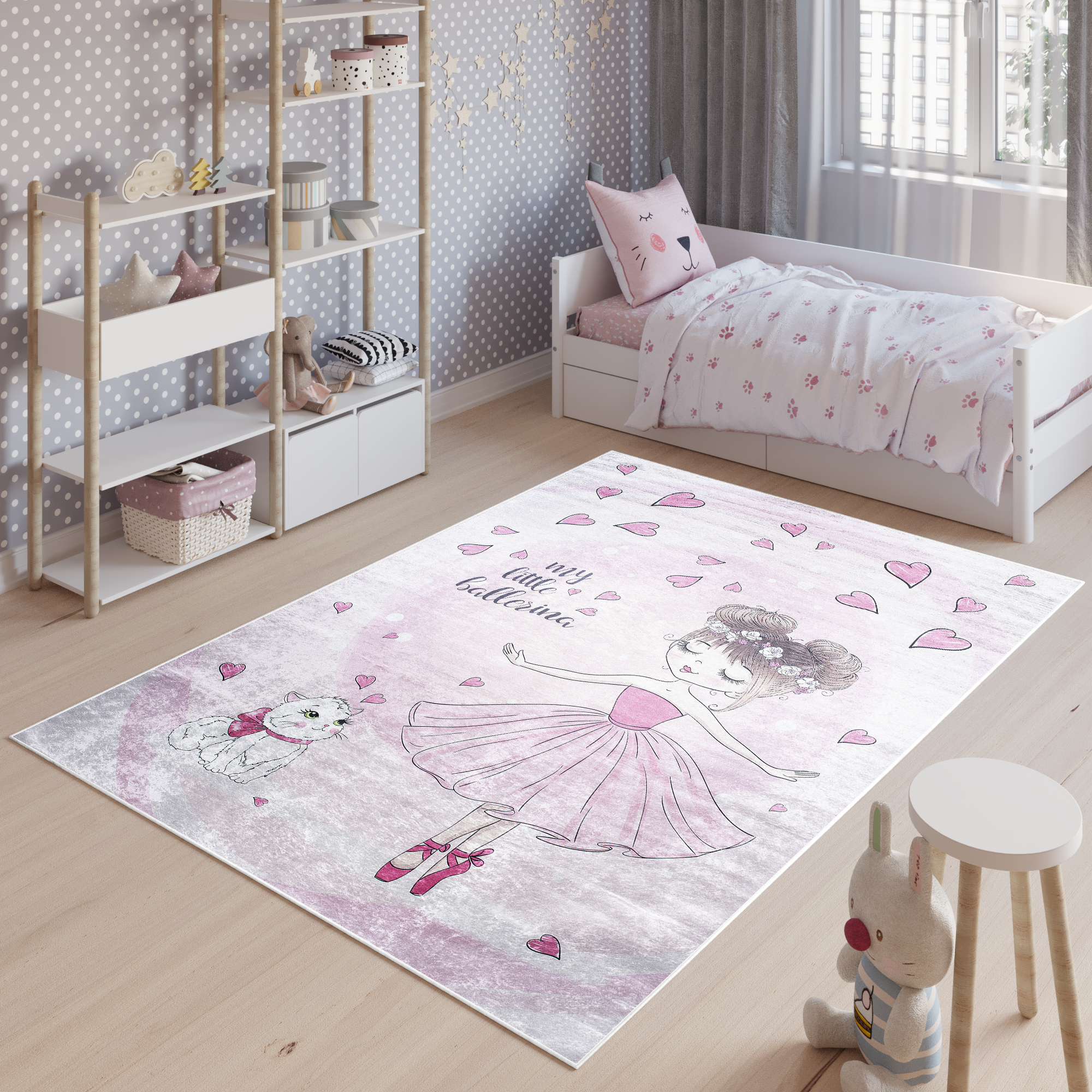 Alfombra Infantil Emma Rosa Bailarina Gato Antideslizante