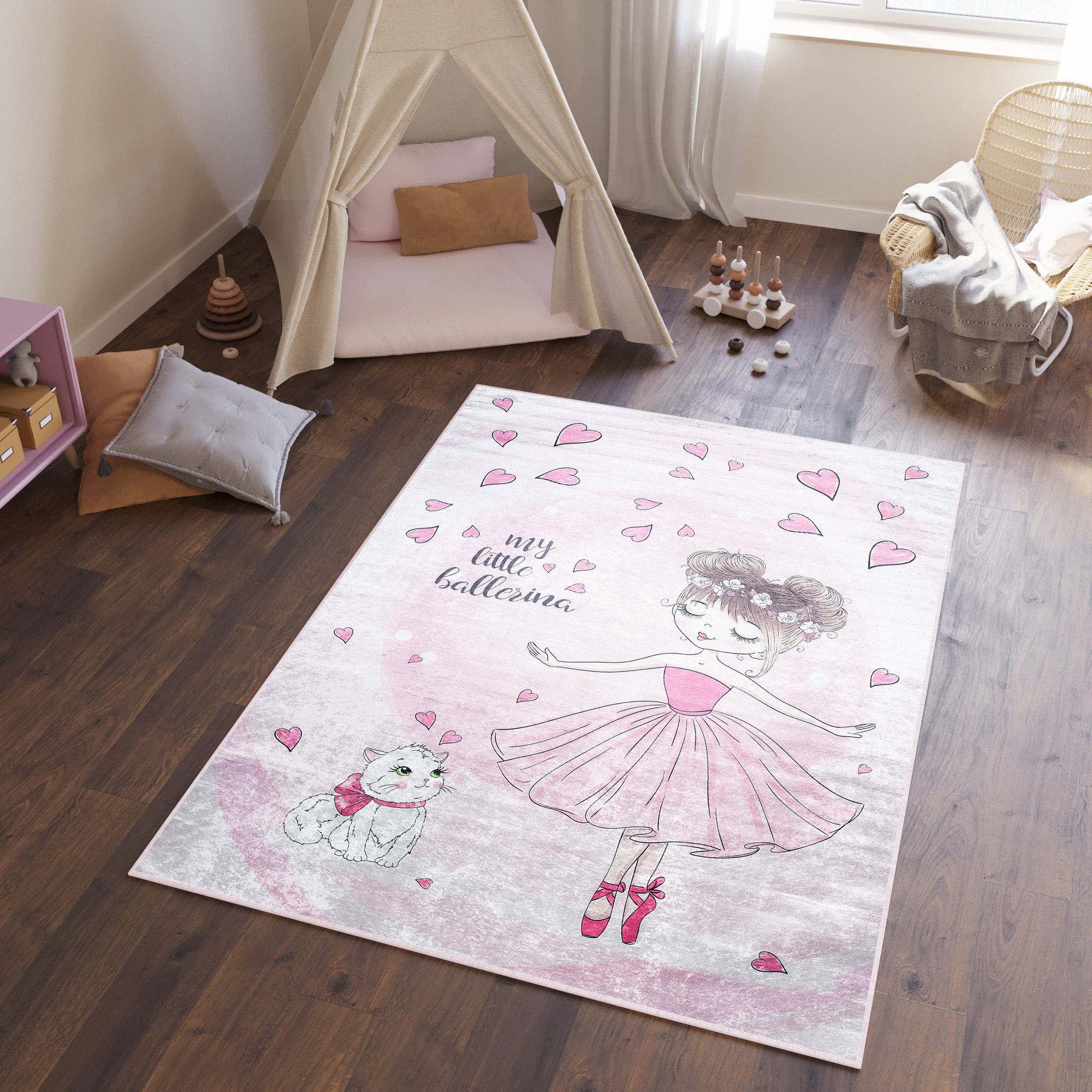 Alfombra Infantil Emma Rosa Bailarina Gato Antideslizante