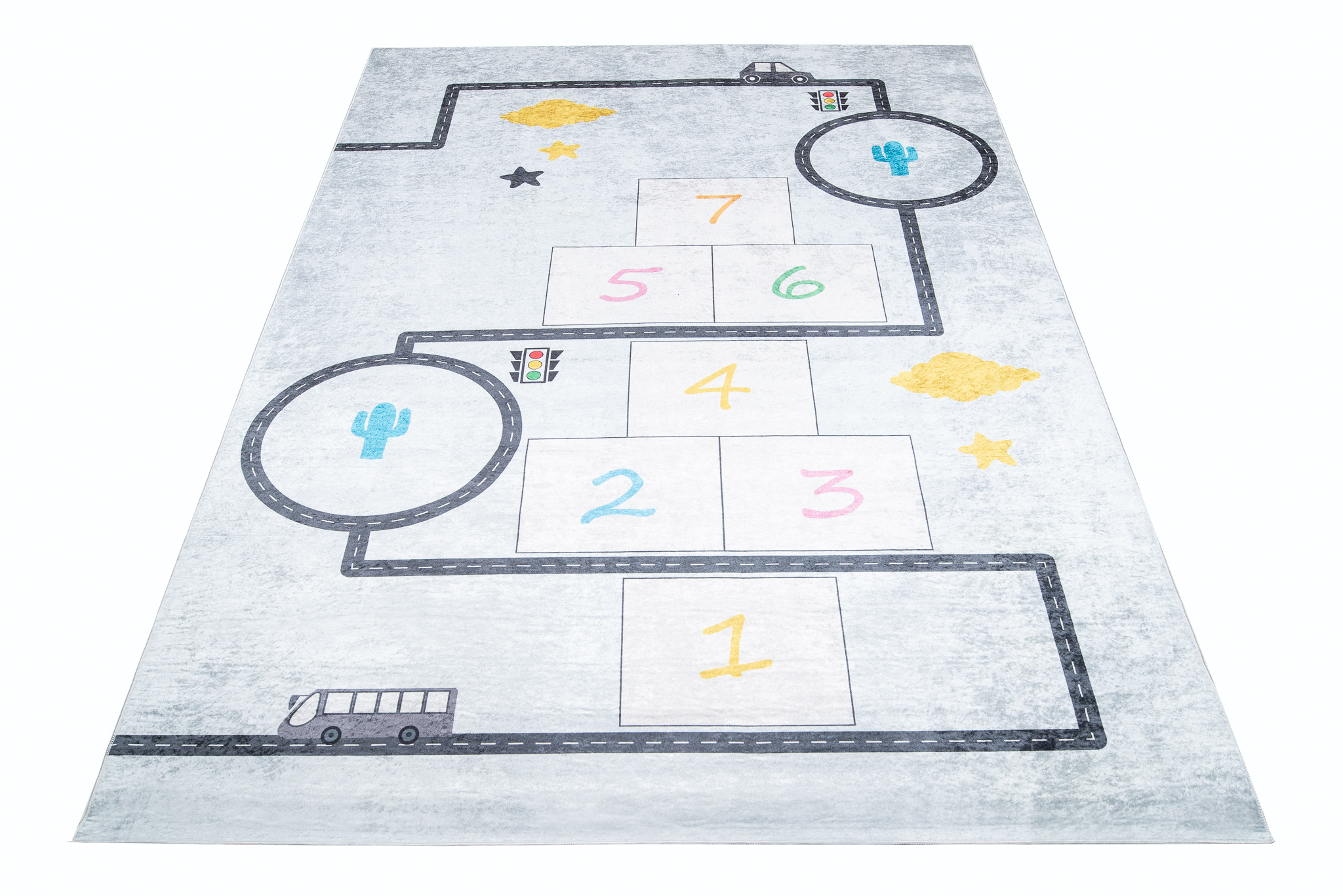 Alfombra Infantil Emma Azul Gris Rayuela Antideslizante
