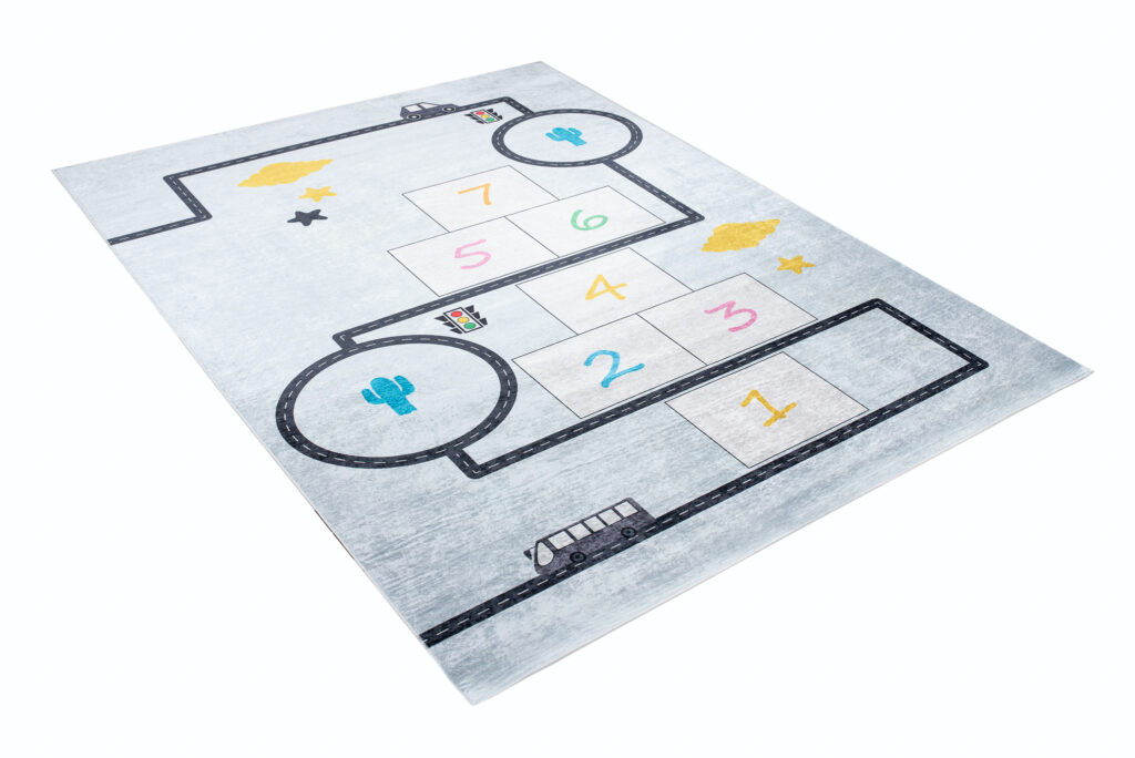 Alfombra Infantil Emma Azul Gris Rayuela Antideslizante