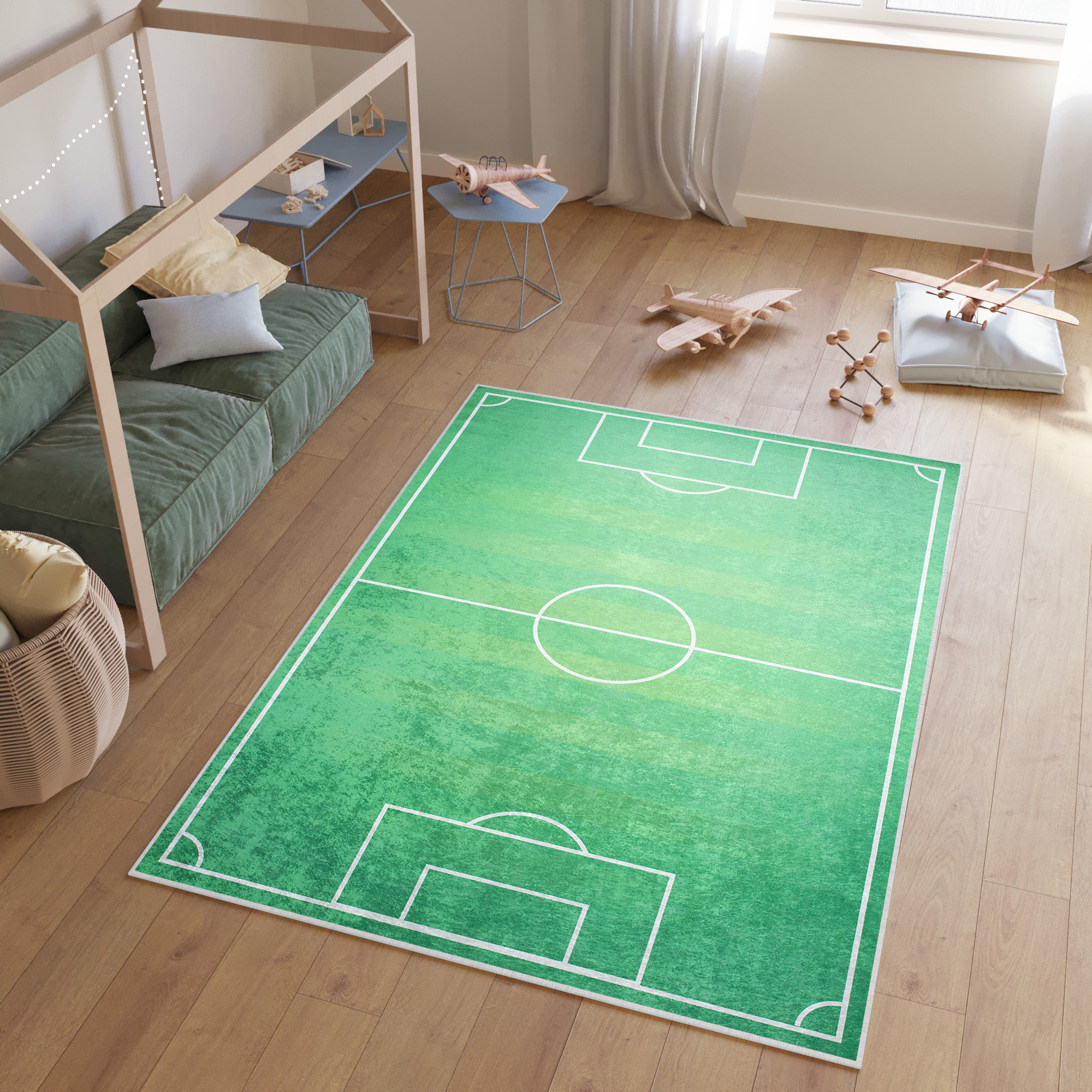 Alfombra Infantil Emma Lavable Antideslizante Verde Campo de Fútbol