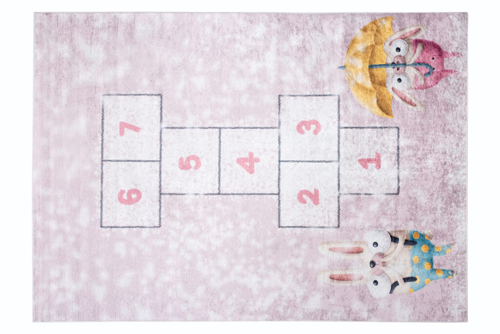 Alfombra Infantil Emma Rosa Conejos Rayuela Antideslizante