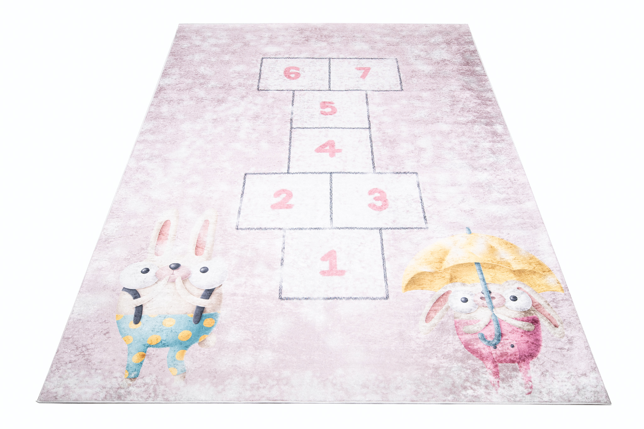 Alfombra Infantil Emma Rosa Conejos Rayuela Antideslizante