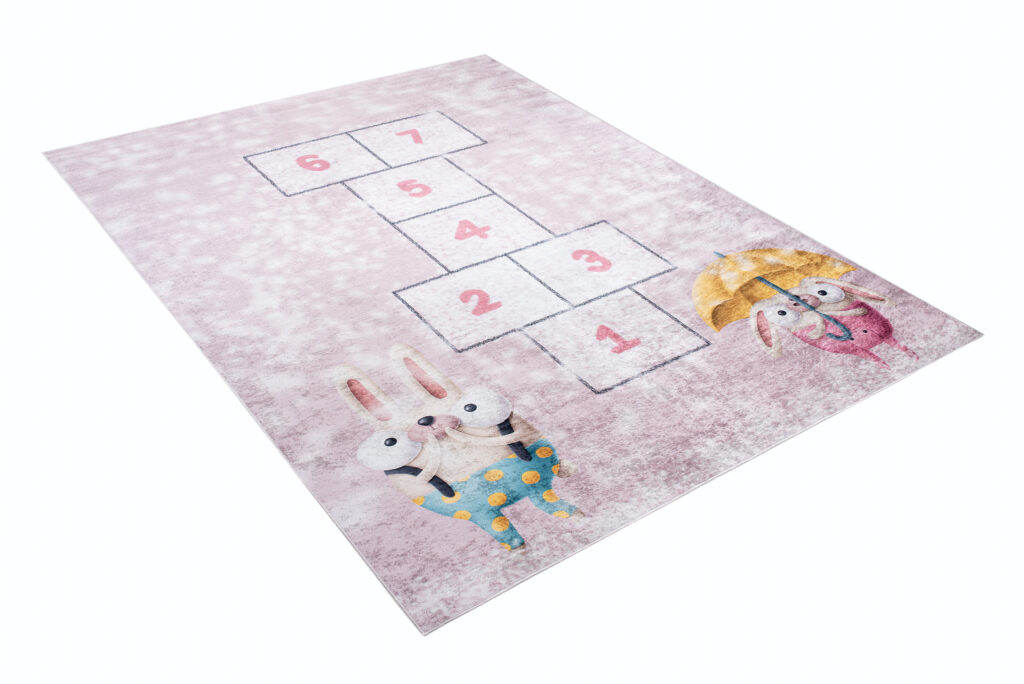 Alfombra Infantil Emma Rosa Conejos Rayuela Antideslizante