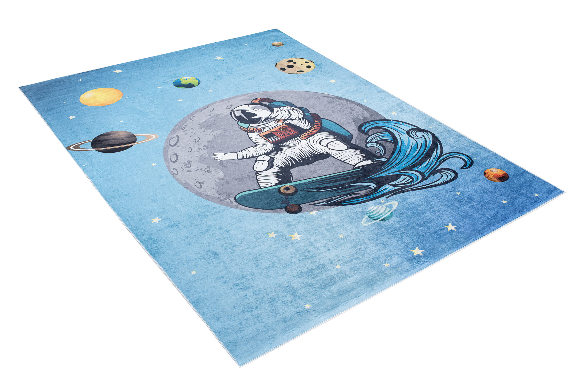 Alfombra Infantil Emma Azul Espacio Antideslizante