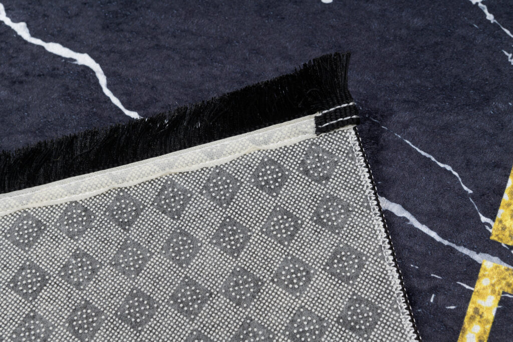 Alfombra Toscana con Flecos Negro Marco Dorado