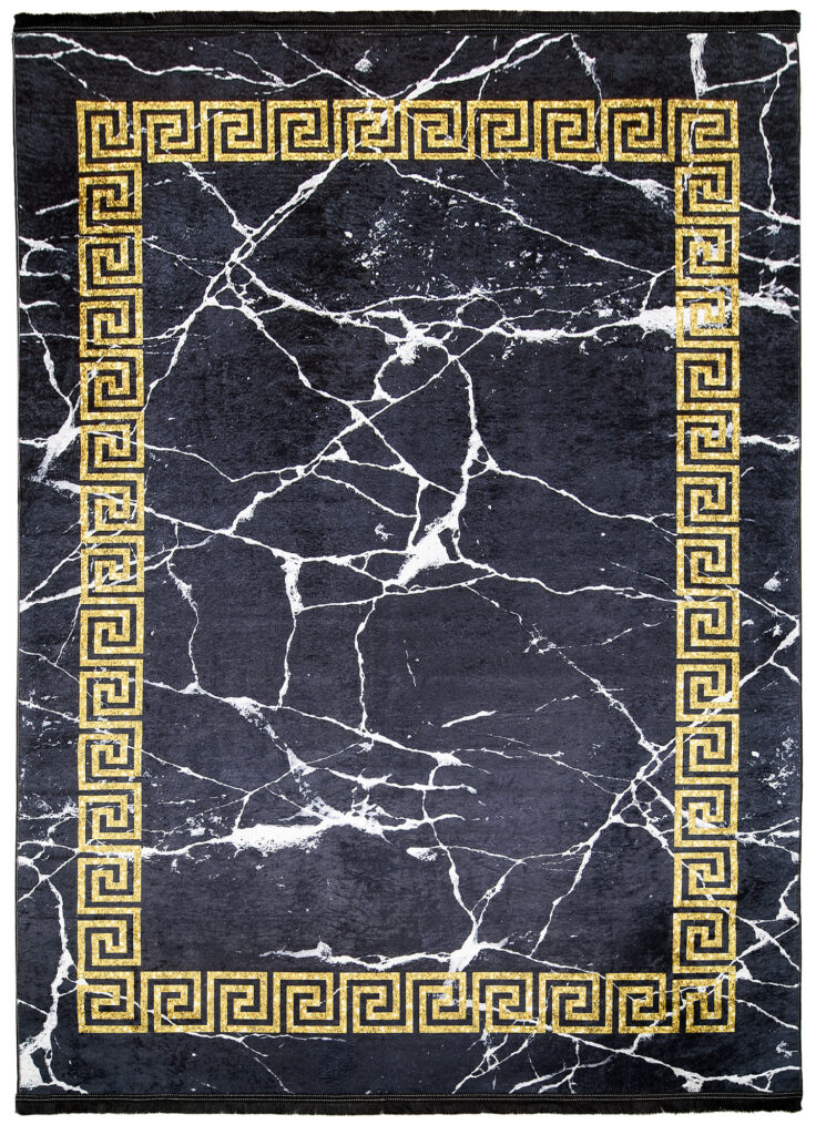 Alfombra Toscana con Flecos Negro Marco Dorado
