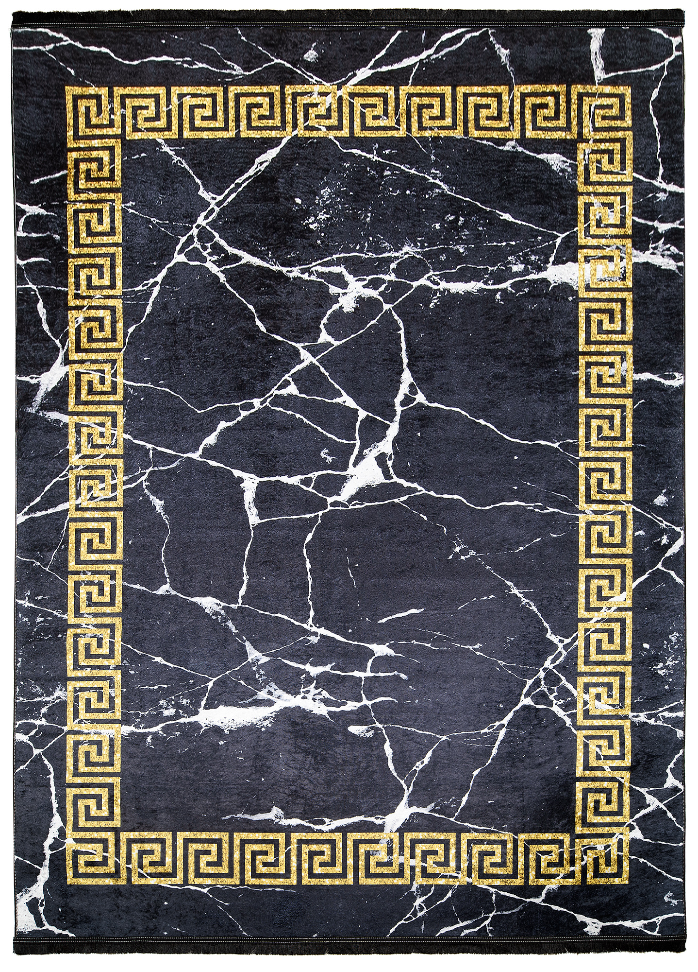 Alfombra Toscana con Flecos Negro Marco Dorado