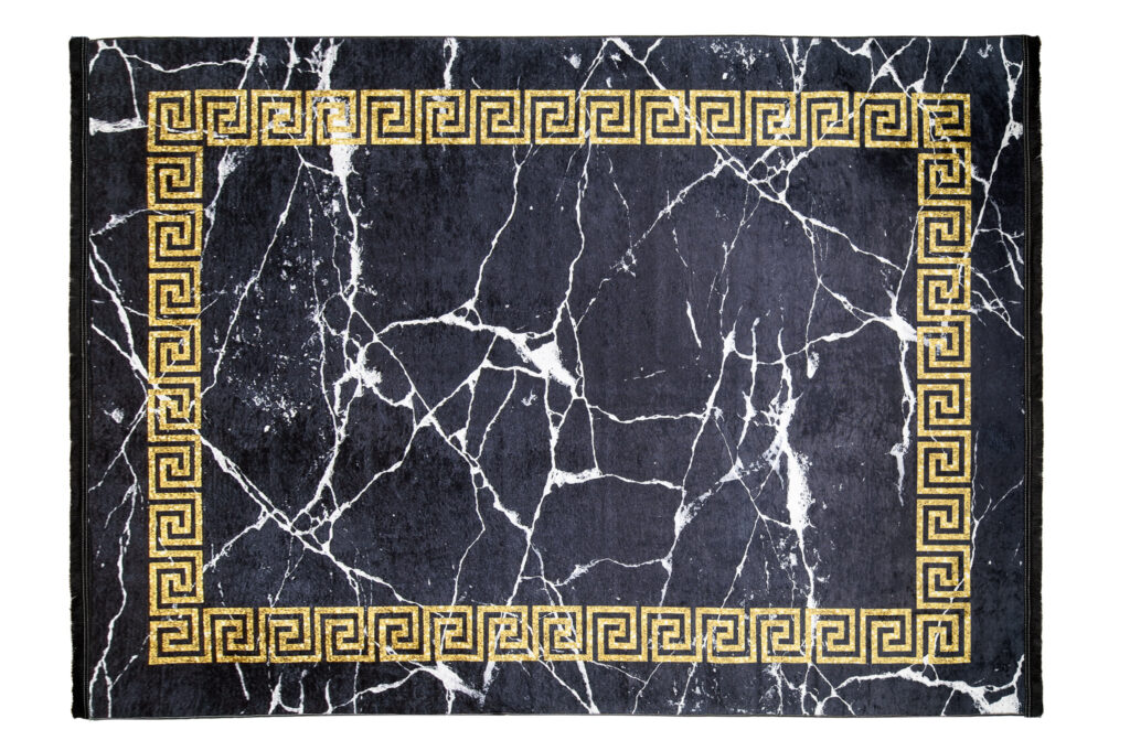 Alfombra Toscana con Flecos Negro Marco Dorado