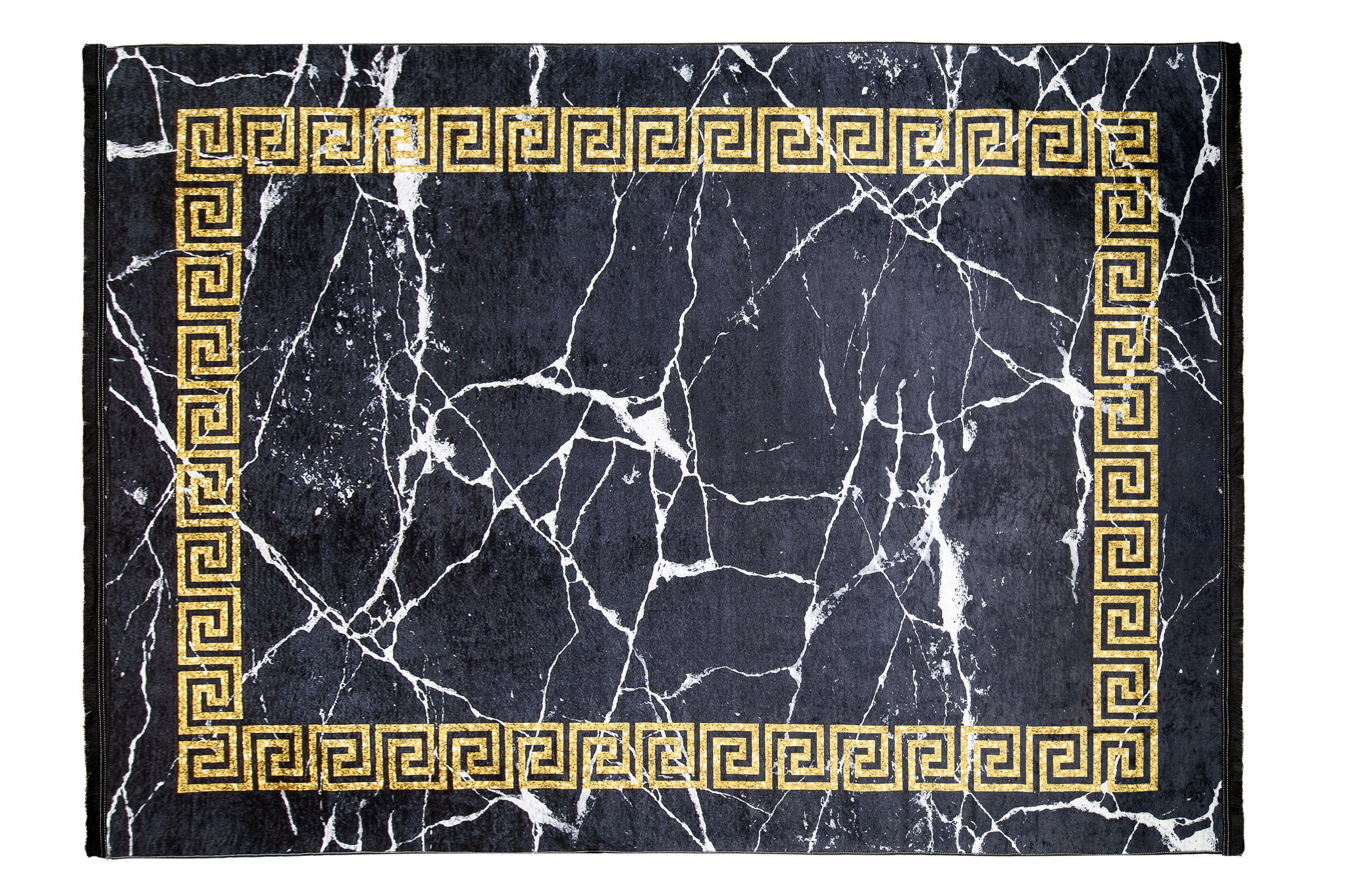 Alfombra Toscana con Flecos Negro Marco Dorado