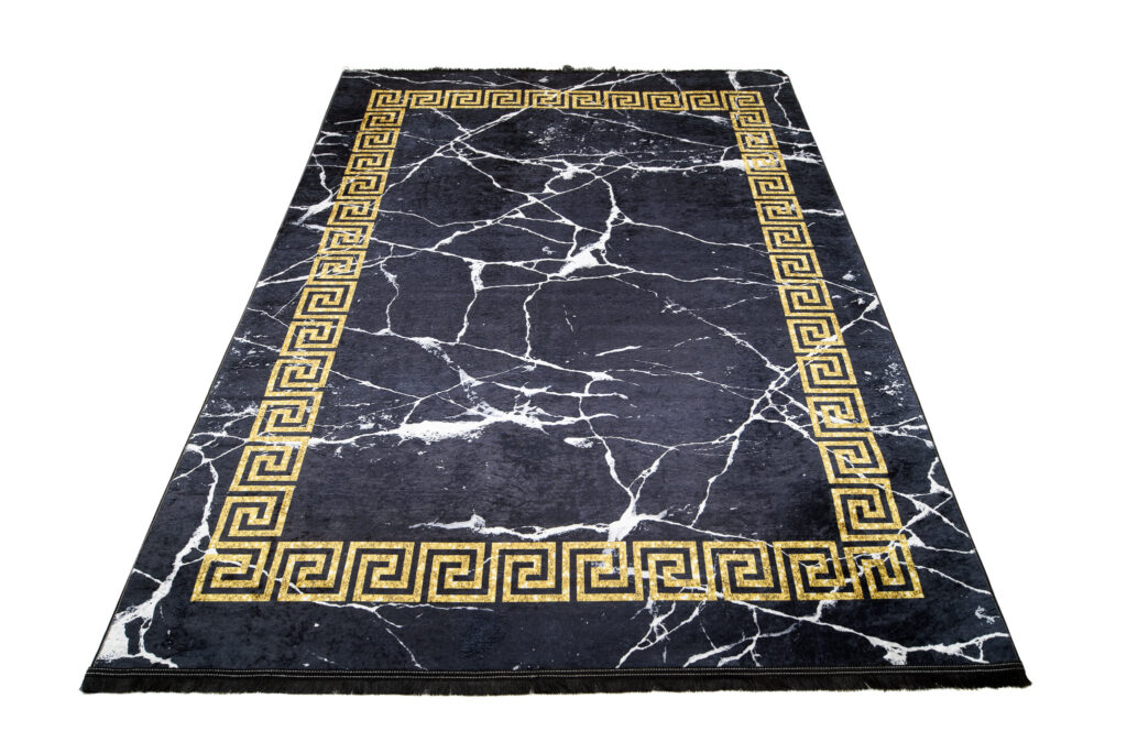 Alfombra Toscana con Flecos Negro Marco Dorado
