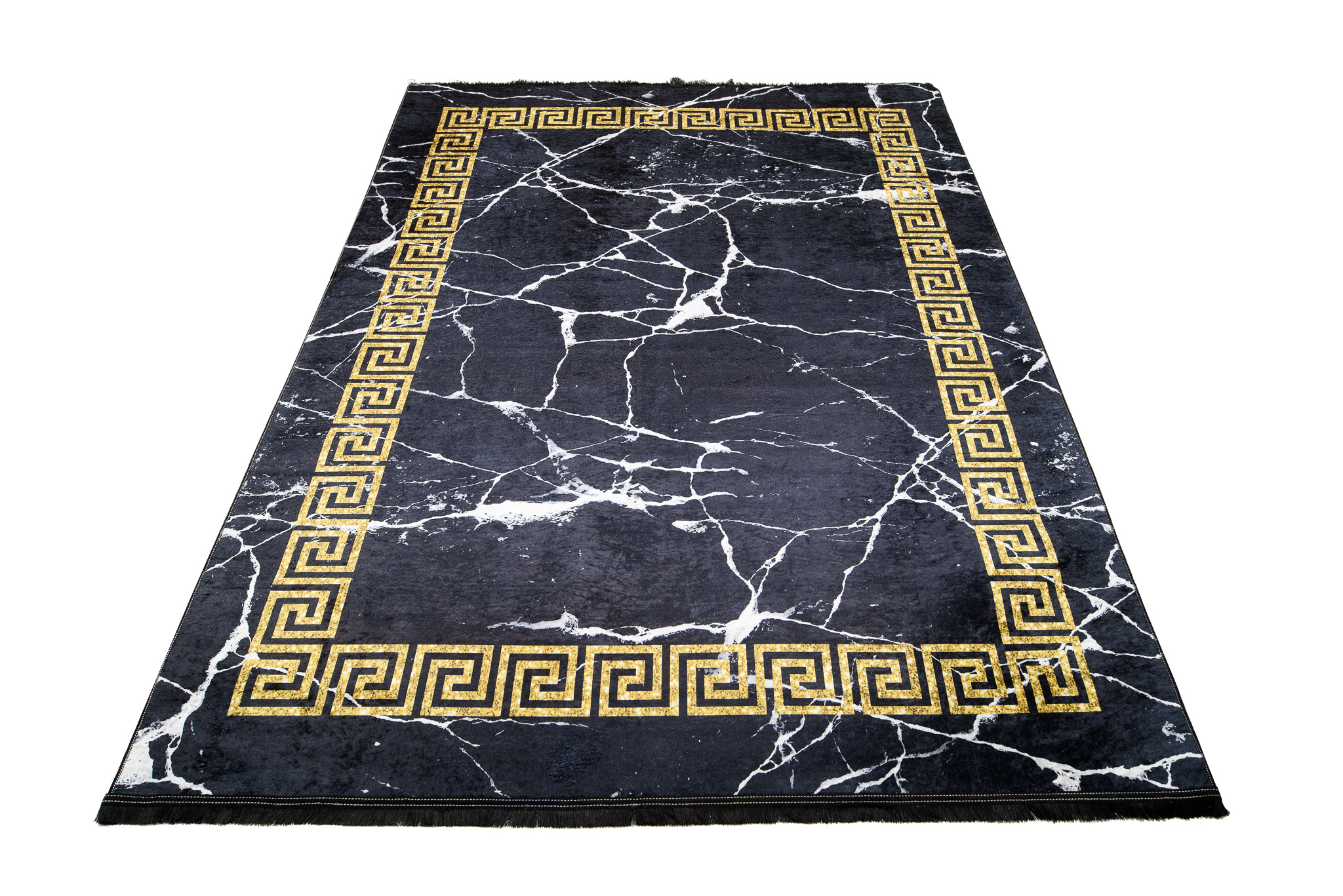 Alfombra Toscana con Flecos Negro Marco Dorado