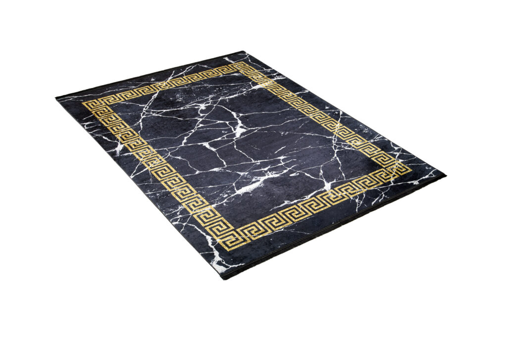 Alfombra Toscana con Flecos Negro Marco Dorado