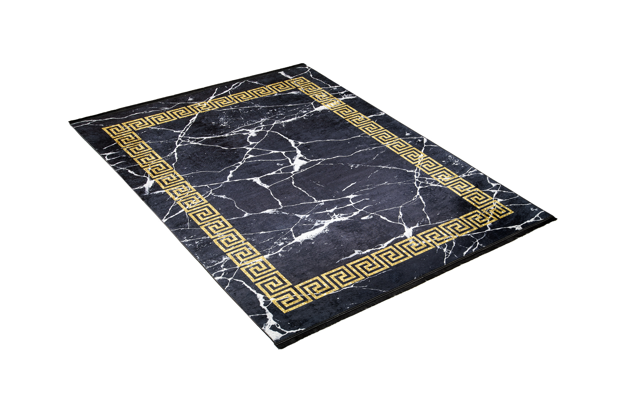 Alfombra Toscana con Flecos Negro Marco Dorado