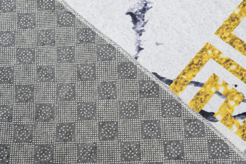 Alfombra Toscana Gris Mármol Marco Dorado Antideslizante
