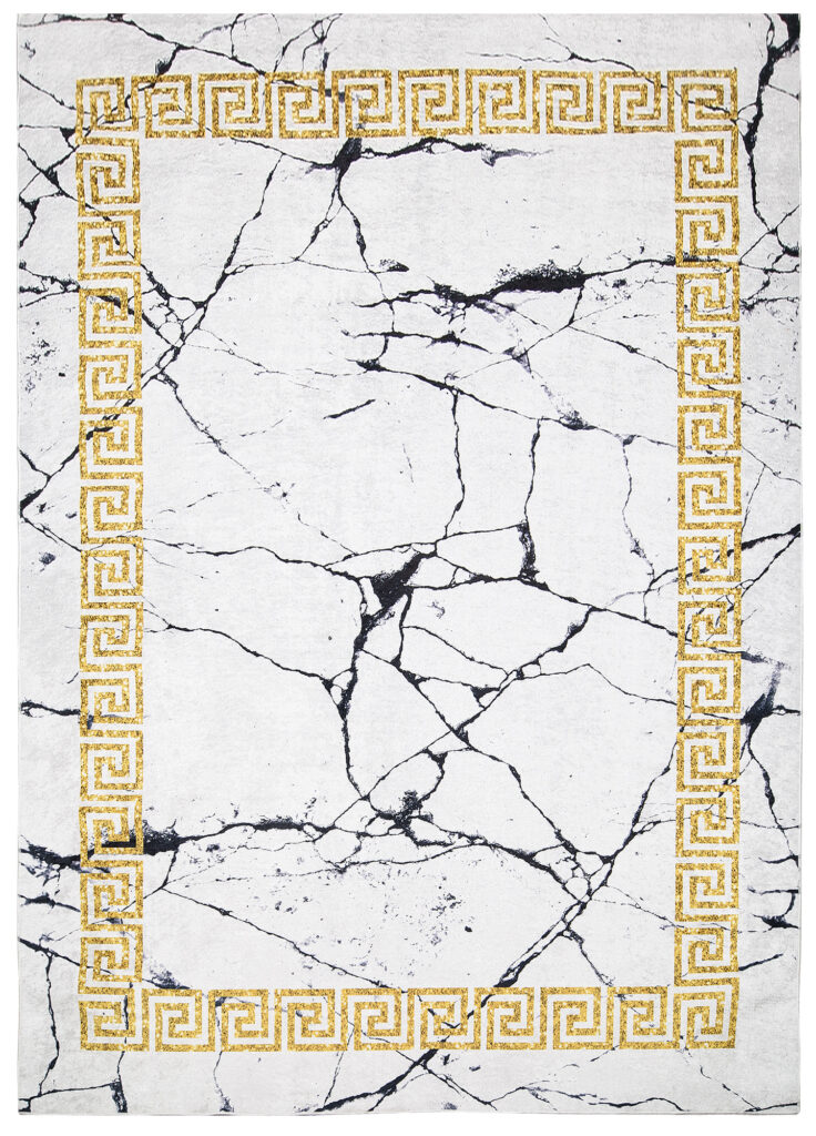 Alfombra Toscana Gris Mármol Marco Dorado Antideslizante