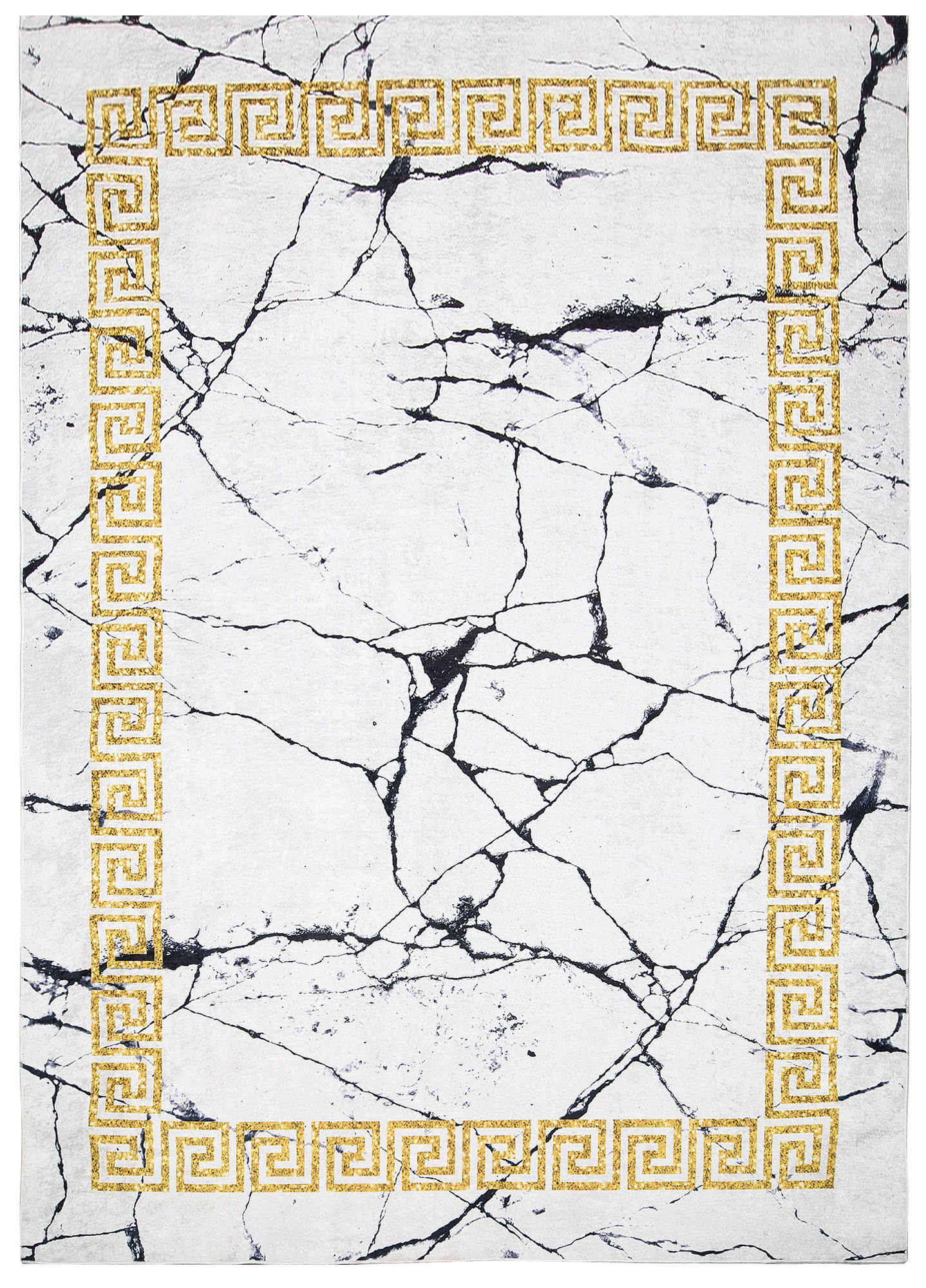 Alfombra Toscana Gris Mármol Marco Dorado Antideslizante