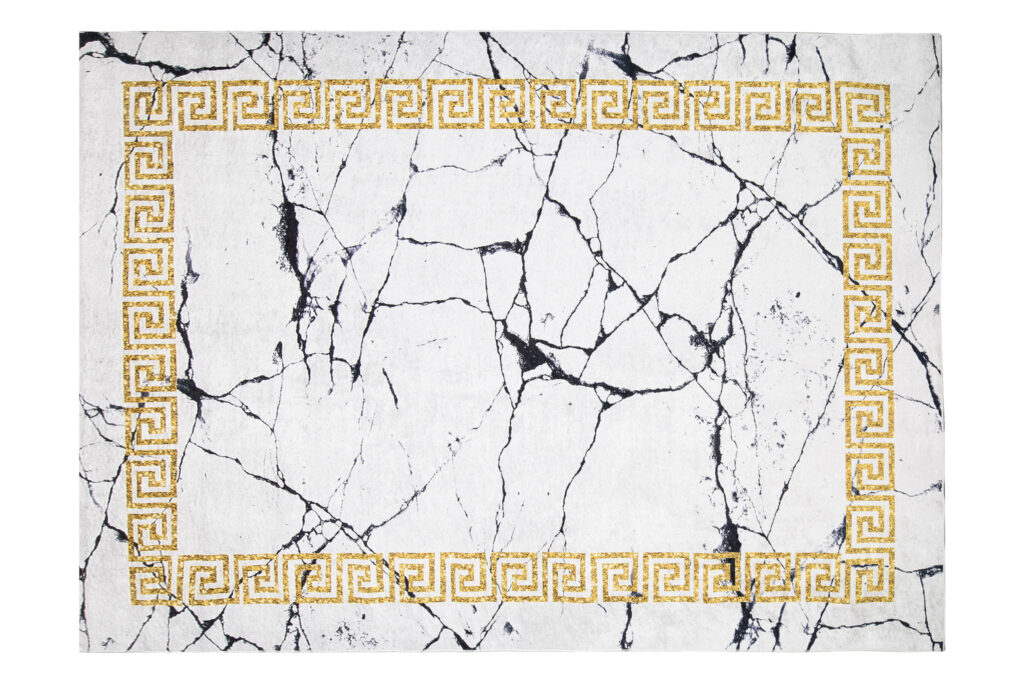 Alfombra Toscana Gris Mármol Marco Dorado Antideslizante