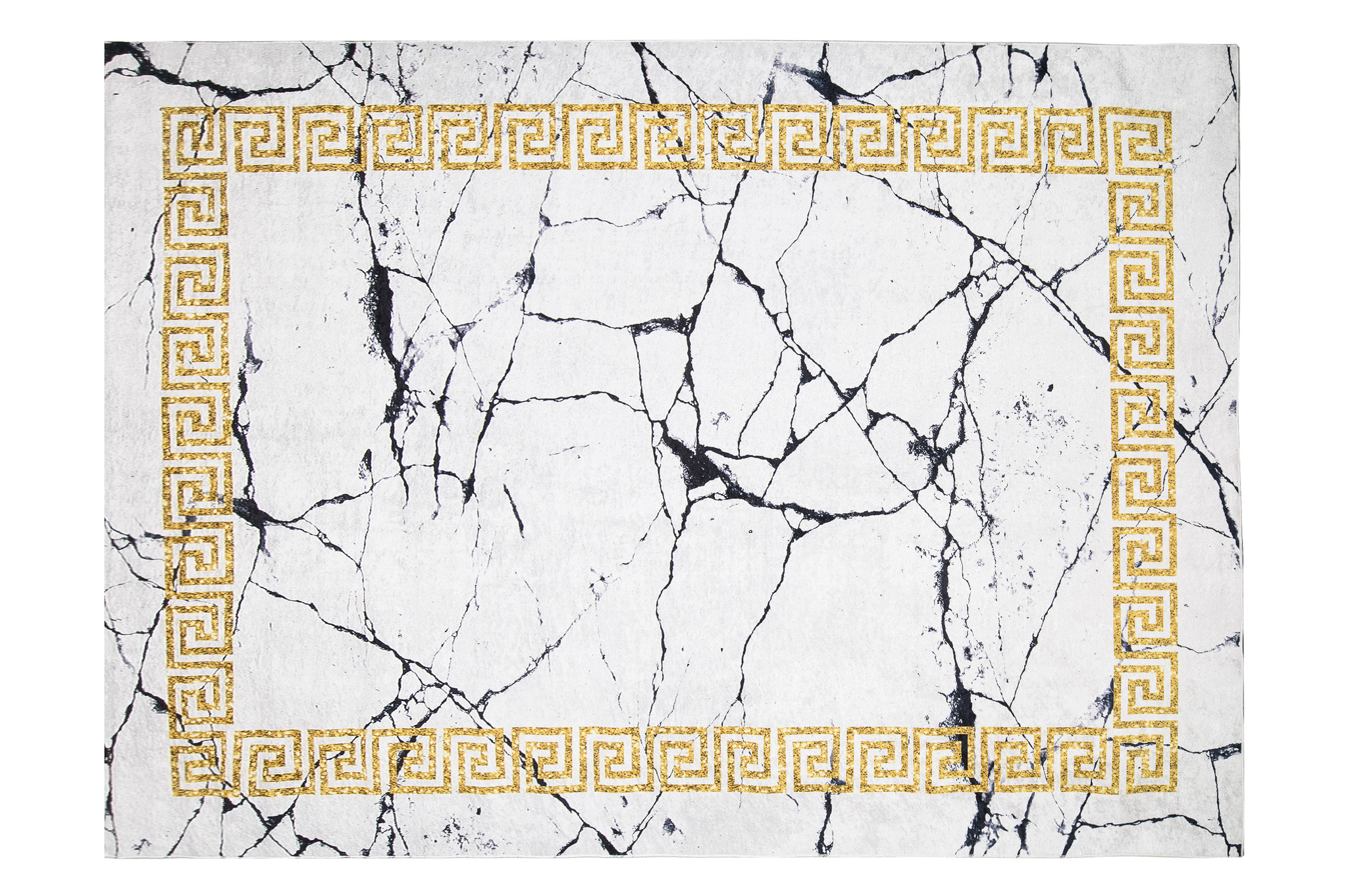 Alfombra Toscana Gris Mármol Marco Dorado Antideslizante