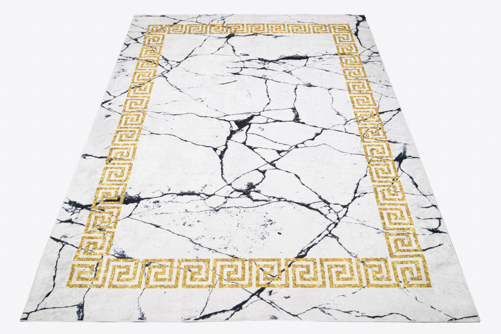 Alfombra Toscana Gris Mármol Marco Dorado Antideslizante