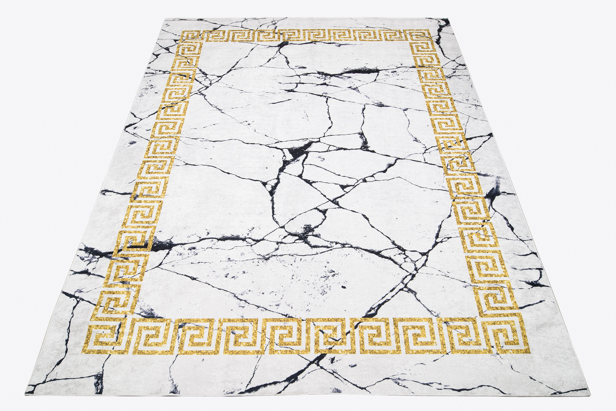 Alfombra Toscana Gris Mármol Marco Dorado Antideslizante