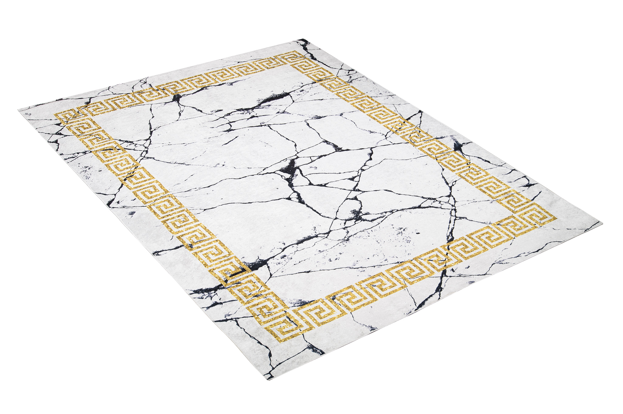 Alfombra Toscana Gris Mármol Marco Dorado Antideslizante