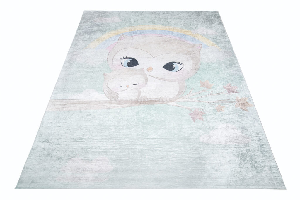 Alfombra Infantil Emma Turquesa Búho Antideslizante