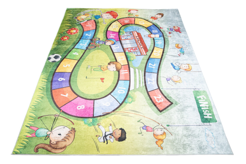 Alfombra Infantil Emma Verde Carreras Antideslizante