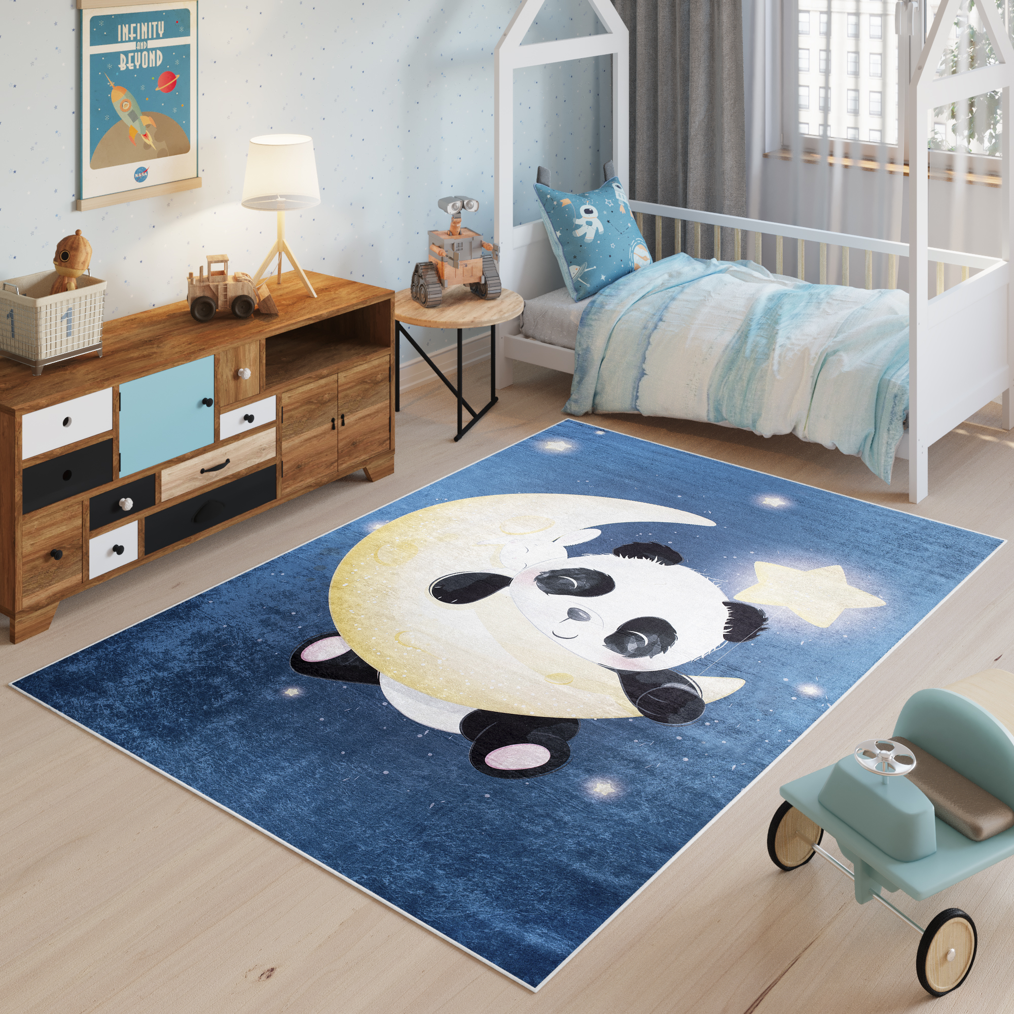Alfombra Infantil Emma Azul Marino Panda Antideslizante