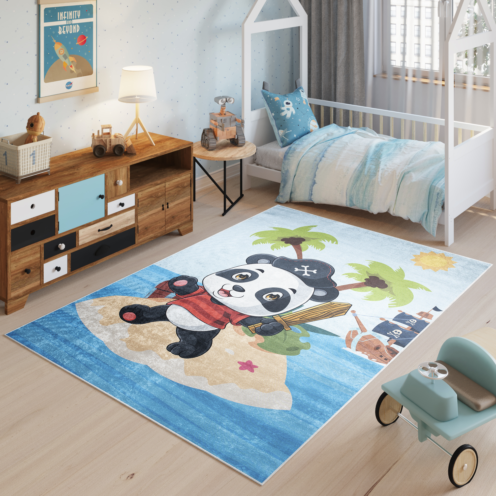 Alfombra Infantil Emma Lavable Antideslizante Panda Pirata