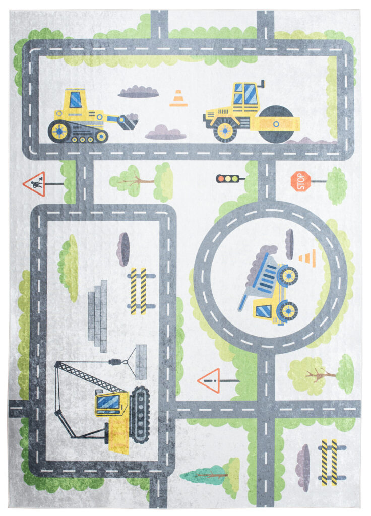 Alfombra Infantil Emma Lavable Antideslizante Gris Obras Carretera