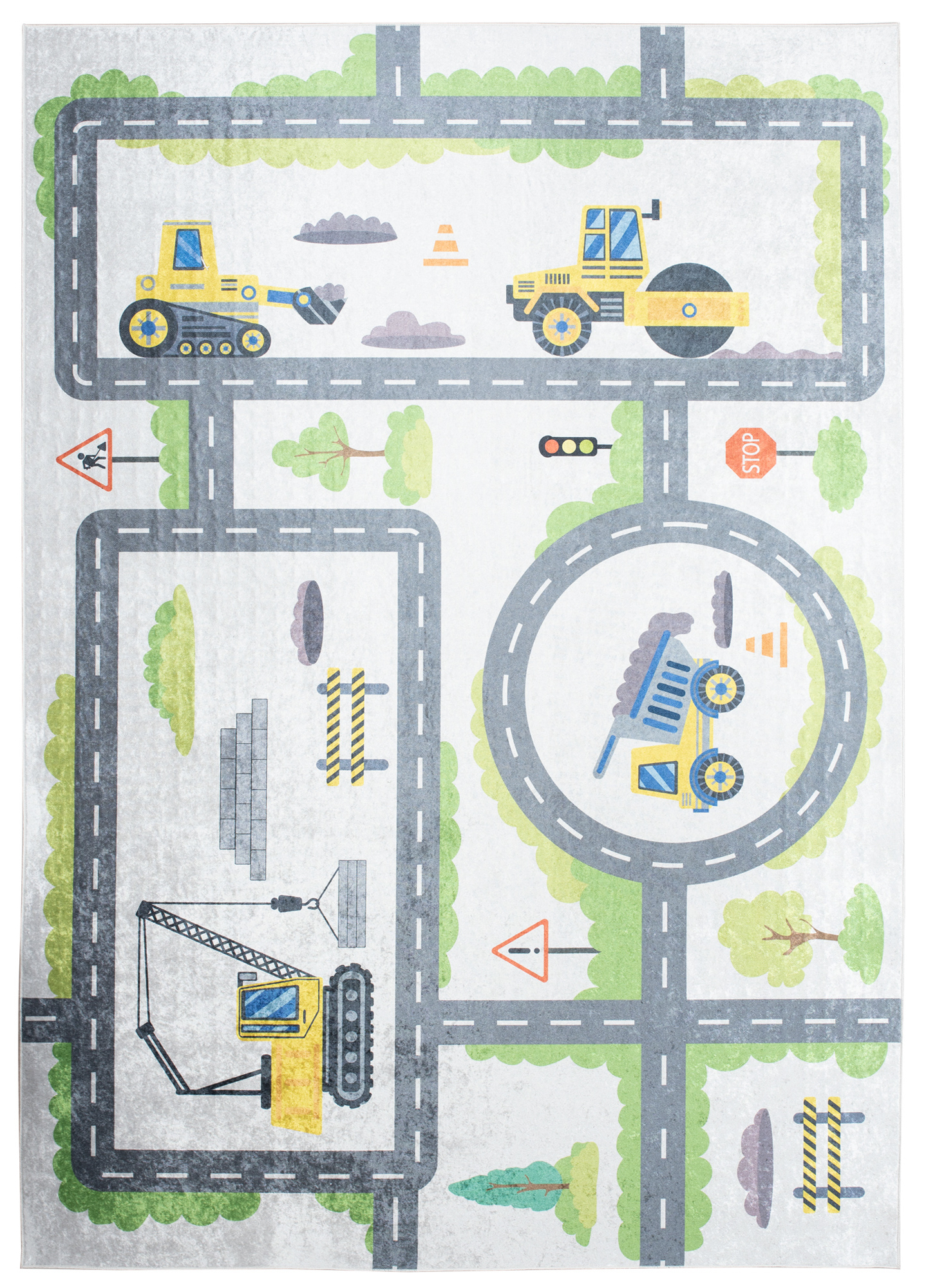 Alfombra Infantil Emma Lavable Antideslizante Gris Obras Carretera