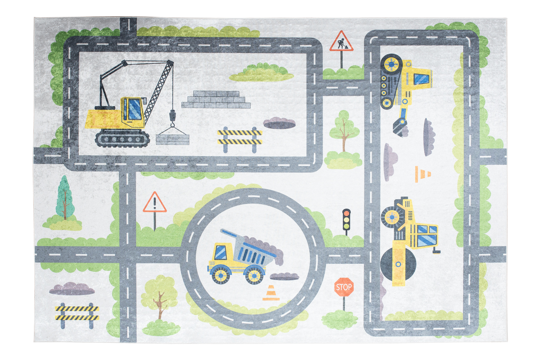 Alfombra Infantil Emma Lavable Antideslizante Gris Obras Carretera