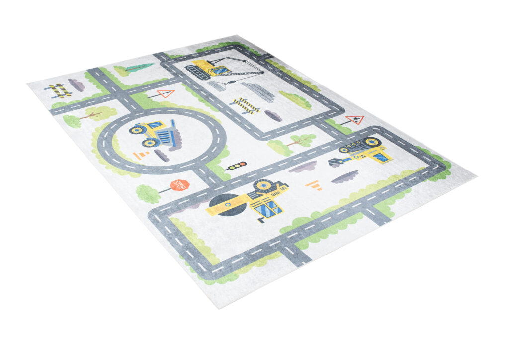 Alfombra Infantil Emma Lavable Antideslizante Gris Obras Carretera