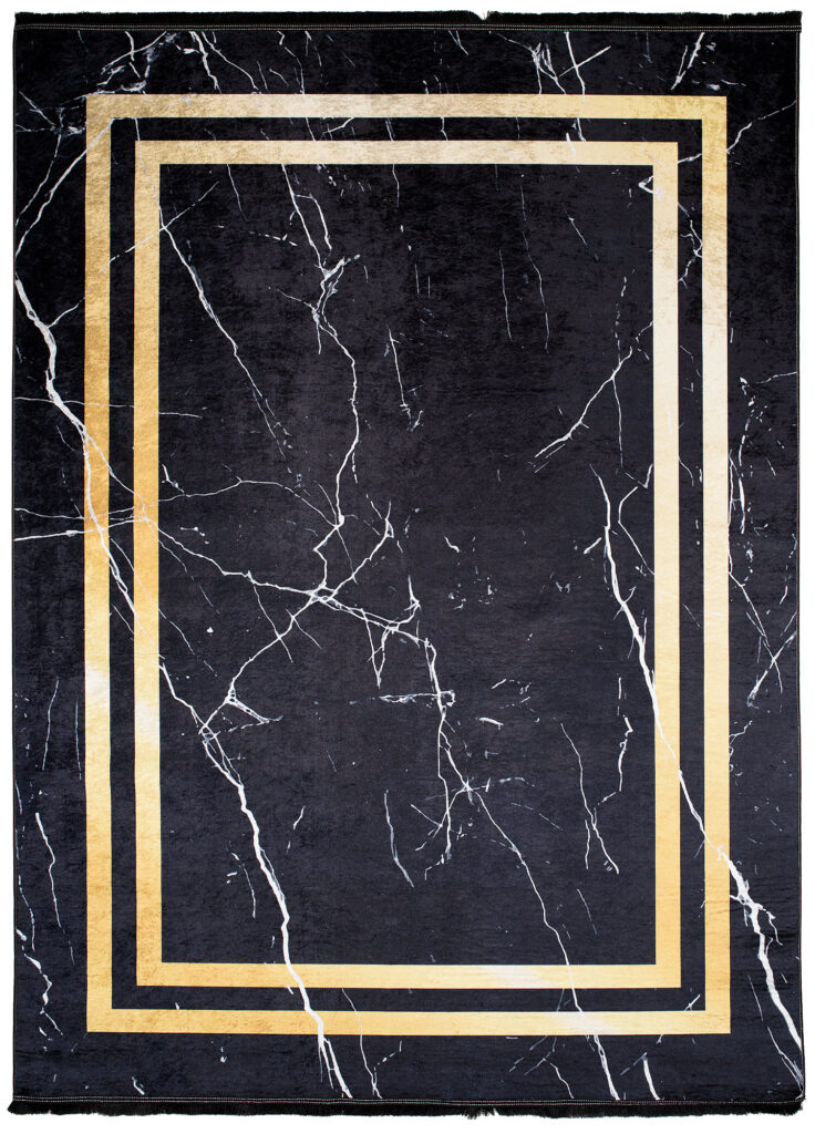 Alfombra Toscana con Flecos Negro Marcos Dorados