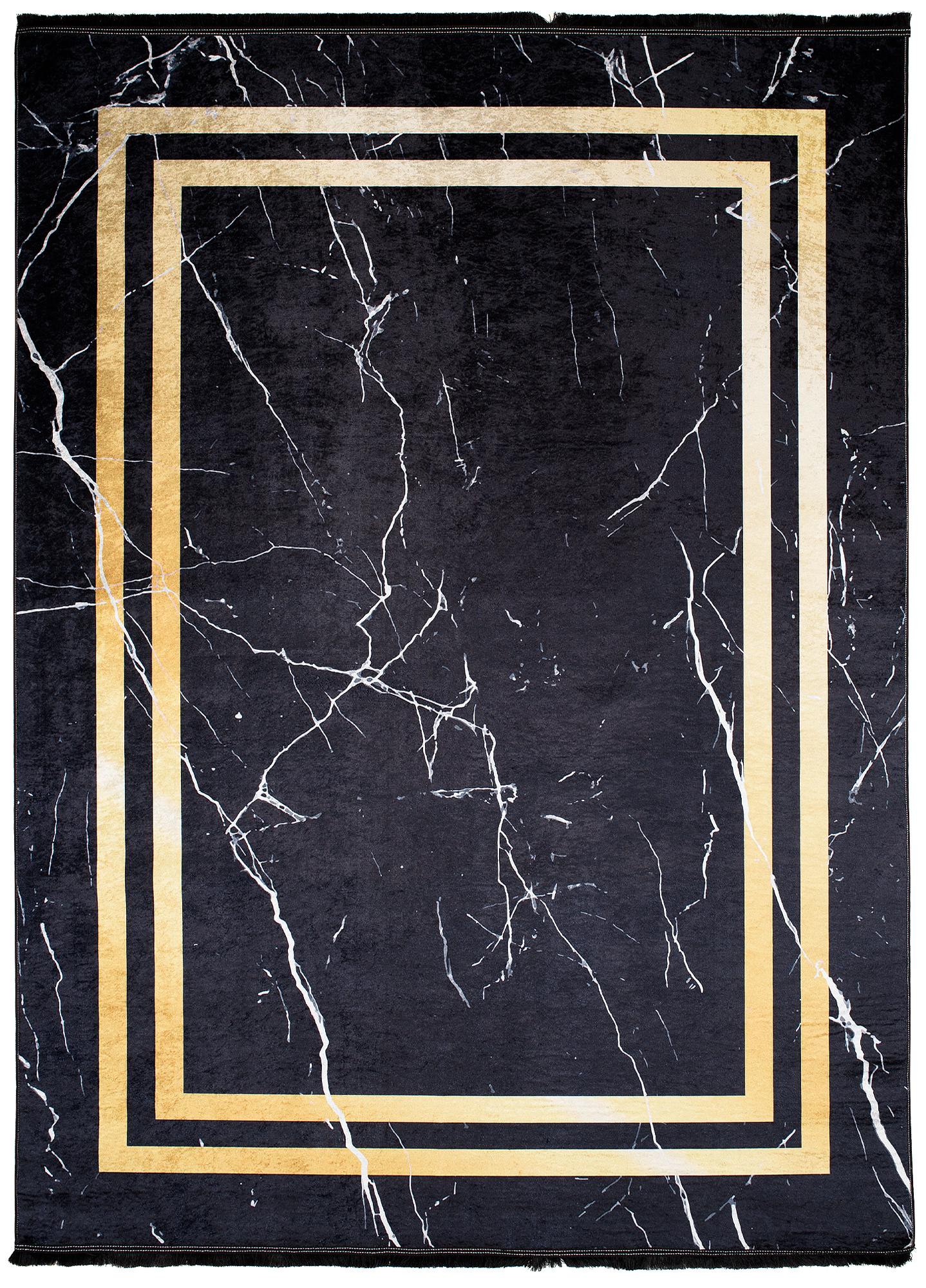 Alfombra Toscana con Flecos Negro Marcos Dorados