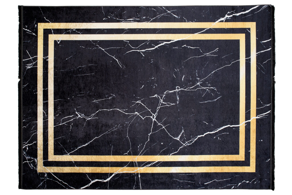 Alfombra Toscana con Flecos Negro Marcos Dorados