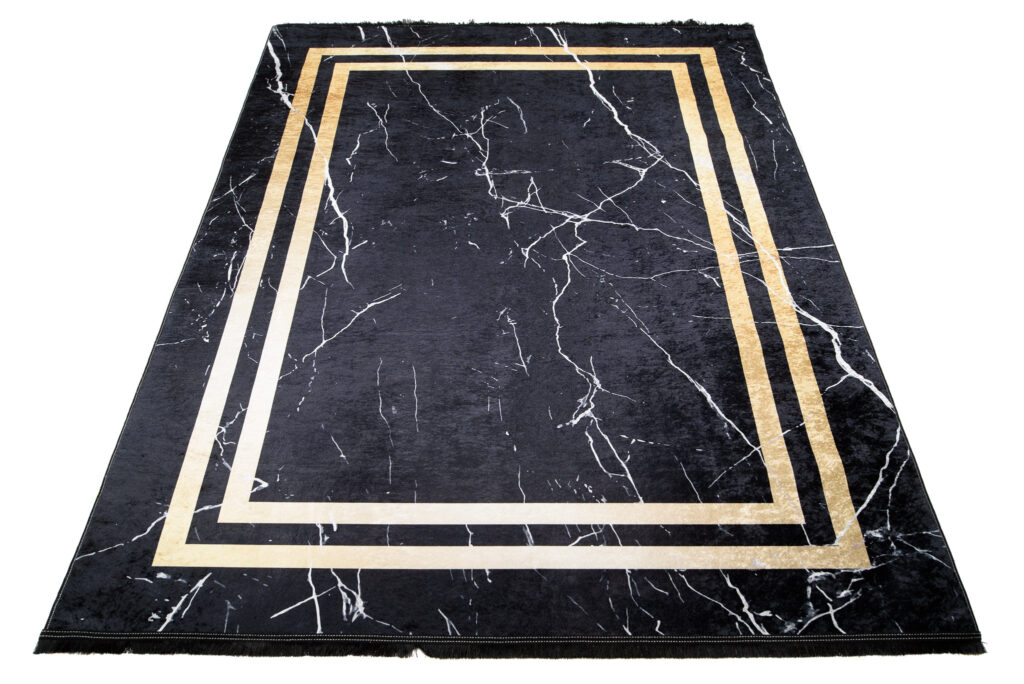 Alfombra Toscana con Flecos Negro Marcos Dorados